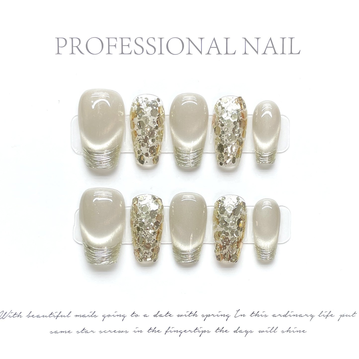 Handmade Wear White Milky Champagne Gold Nail Stickers