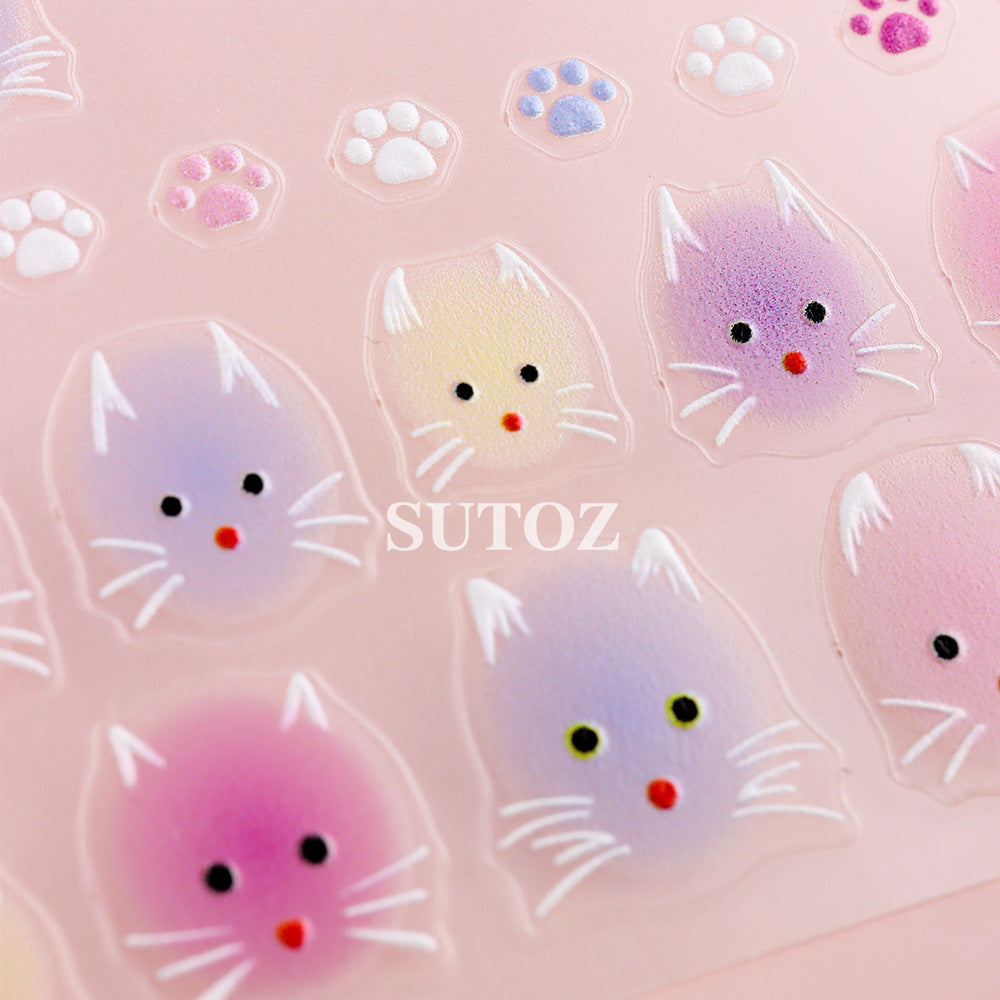 Summer Cute Furry Kitty Back Glue Nail Stickers