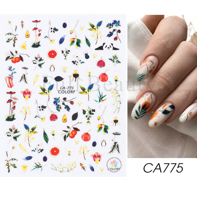 Spring Colorful Flowers Leaves Bird Butterfly Nail Care Nail Art