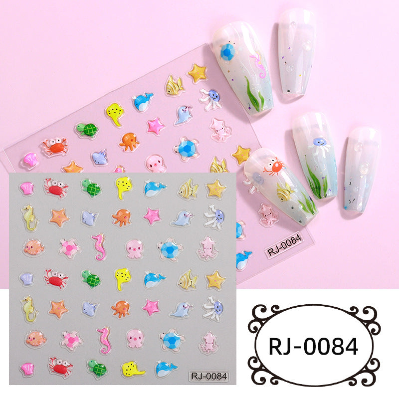 Autocollants pour ongles à colle souple en relief avec motif de fleurs fraîches d'été