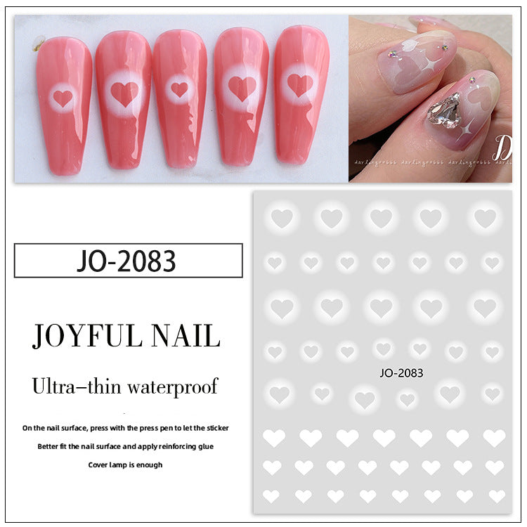 Hollow White Smudges Butterfly Stars Heart Nail Stickers