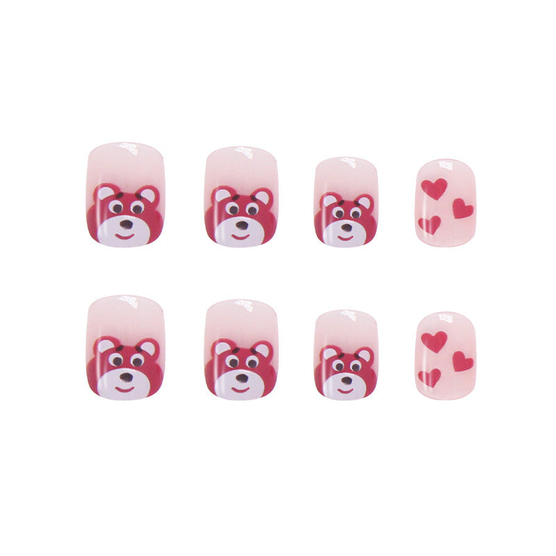 Little Bear Strawberry Wear Short Fake Nail Art