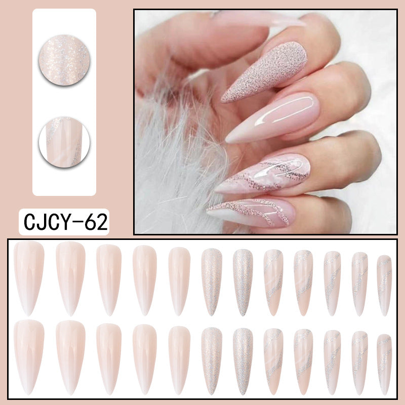 Long Pointed Blooming Glitter Powder Wear Nail Art