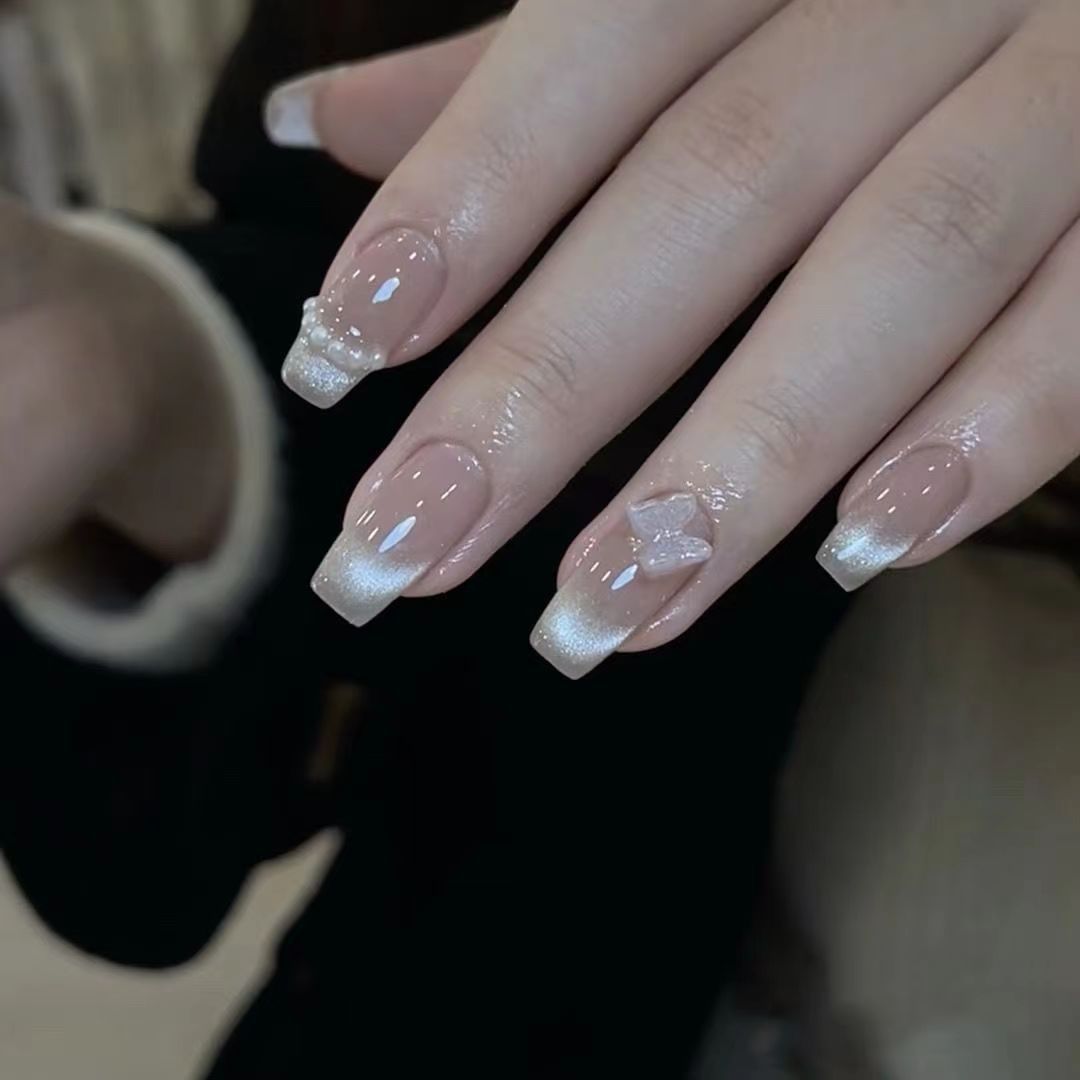 Finished French Crystal Cat Light Luxury Butterfly Nail Stickers