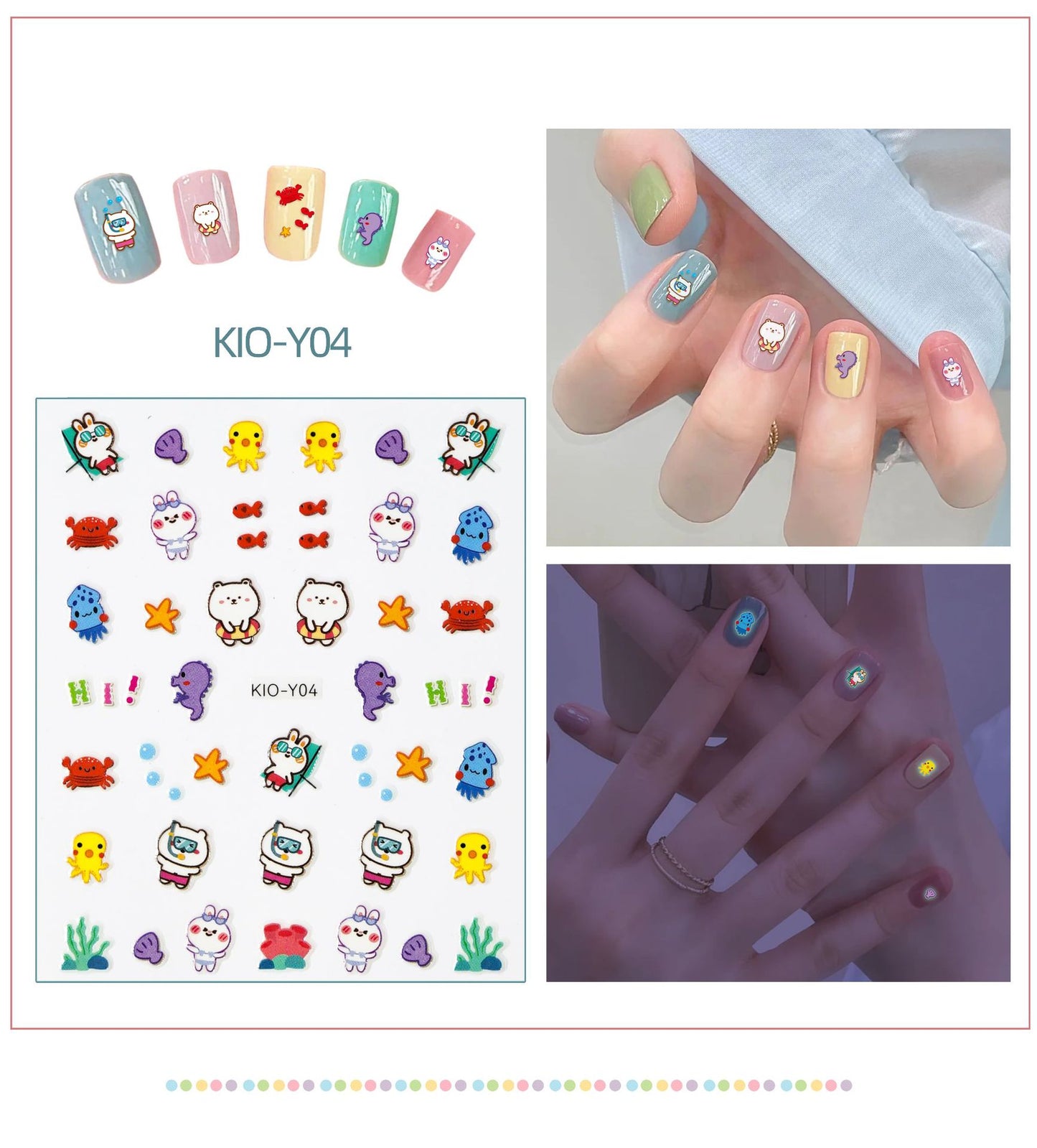 Luminous Strawberry Bear Cartoon Animal Dinosaur Glowing Nail Stickers