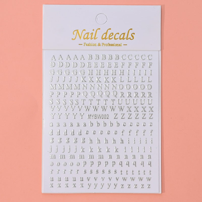 Simple Uppercase Lowercase Letters Laser Gold Nail Stickers