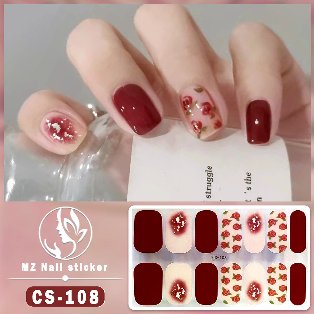 Autocollants pour ongles en gel imperméables avec motif floral à carreaux