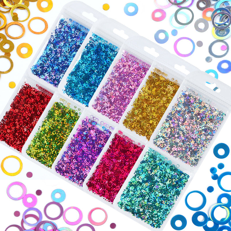 Flash Laser Hollow Round Sequins Mixed Color Nail Care Nail Art