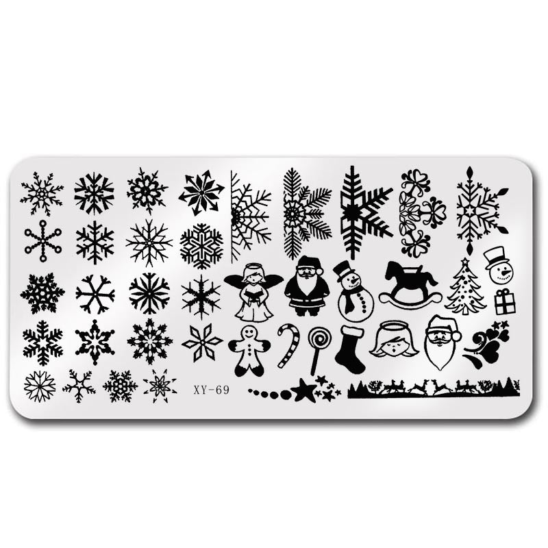 Plate Rectangle Transfer Print Template Christmas Snowflake Nail Tool Set