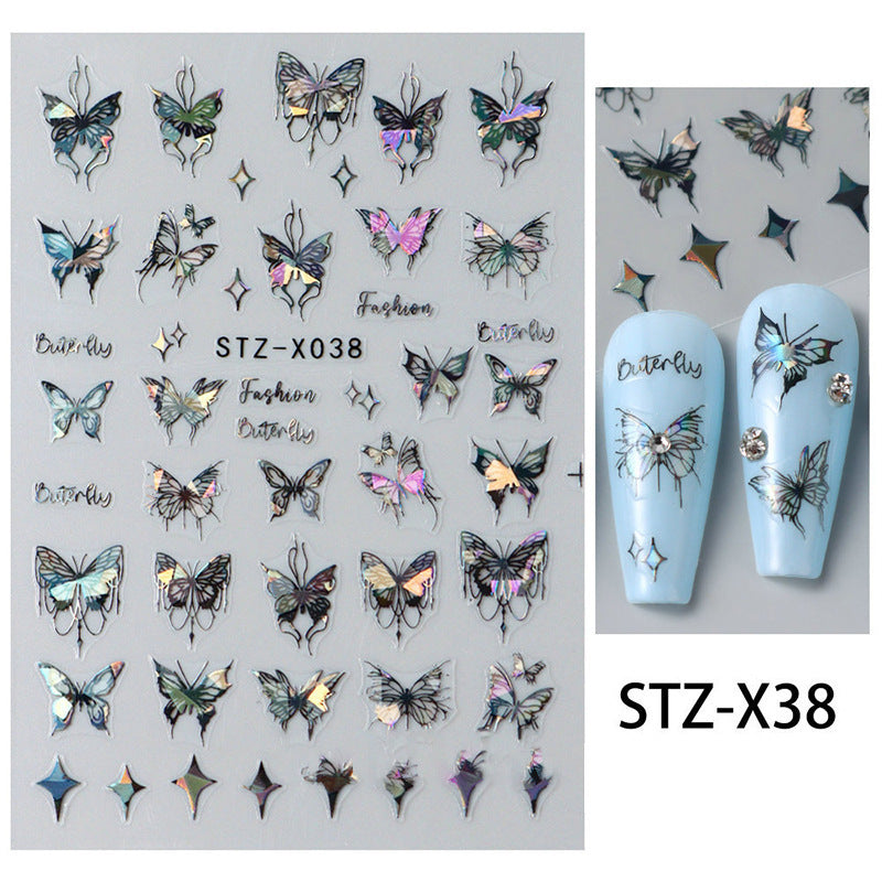 Liquid Butterfly Dark Golden Flower Star Nail Stickers