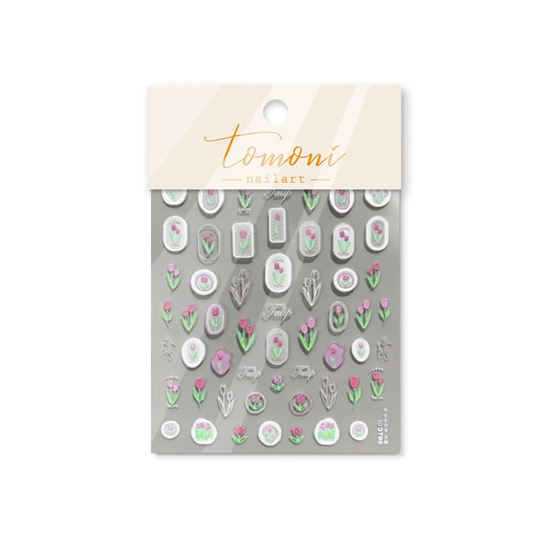 Bronzing No Loss Cooperation Retro Tulip Nail Stickers