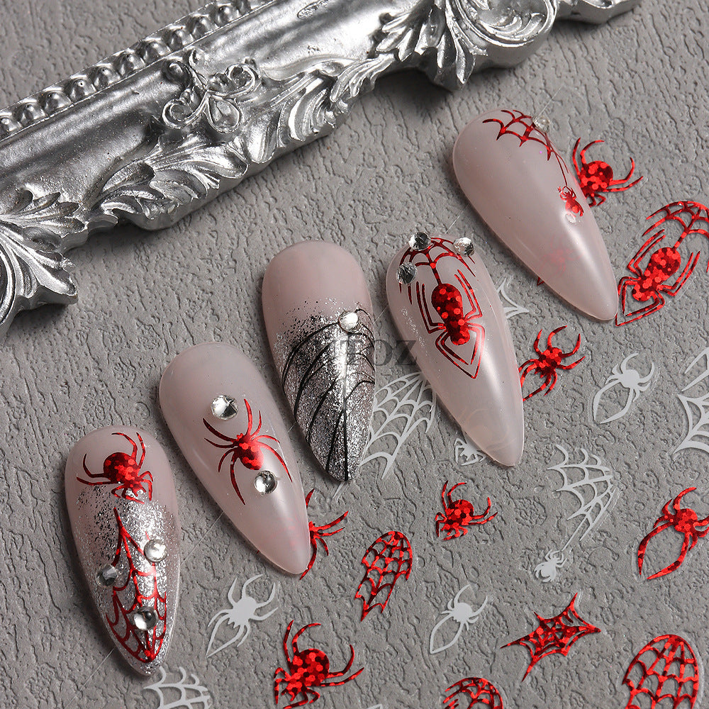 Dark Laser Red Sweet Cool Spider Nail Stickers