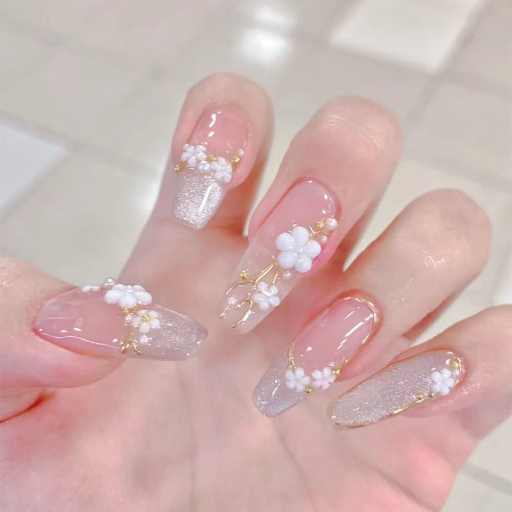 Autocollants pour ongles finis à pointes fausses en forme de fleur de chat