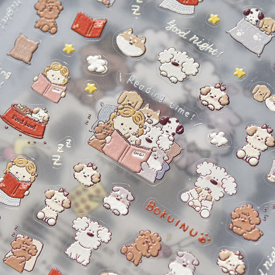 Slouchy Stylish Embossed Cute Family Puppy Nail Stickers