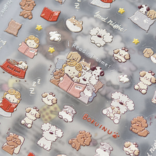 Slouchy Stylish Embossed Cute Family Puppy Nail Stickers