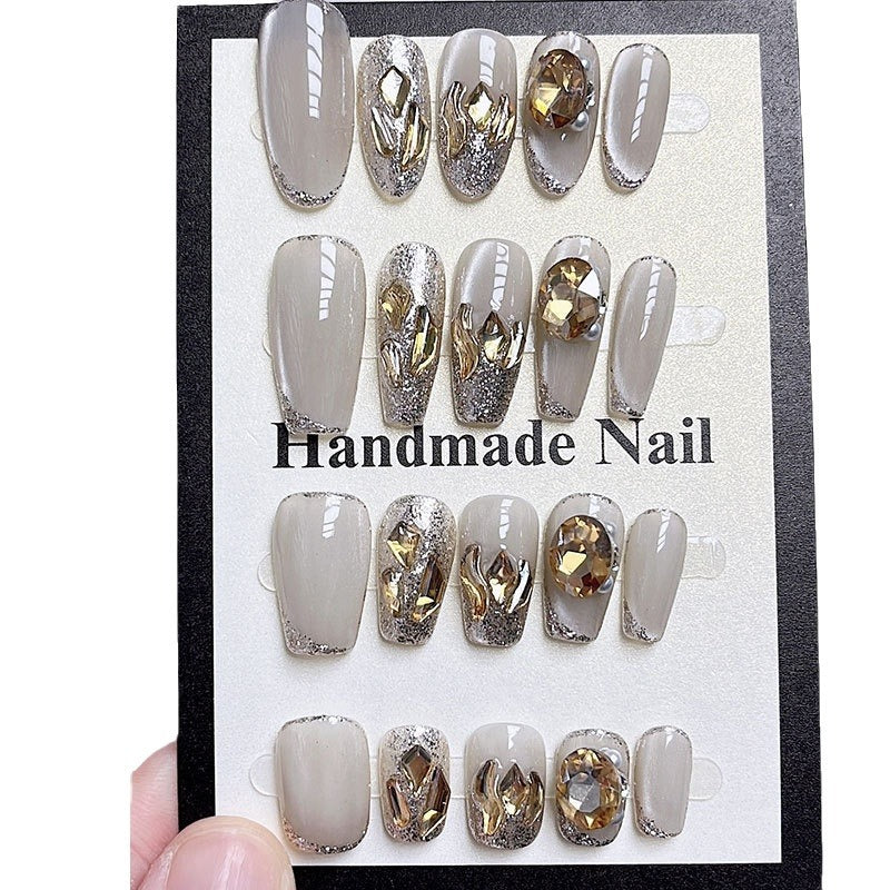 Faux ongles en diamant champagne faits à la main