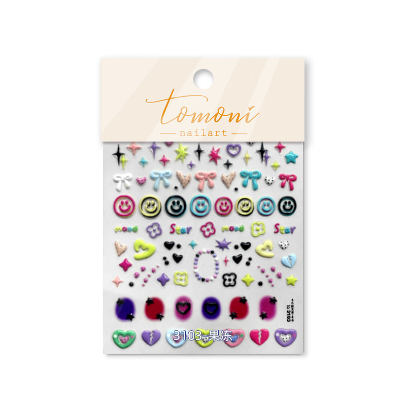 Jelly Cute Milk Pattern Love Heart Nail Stickers