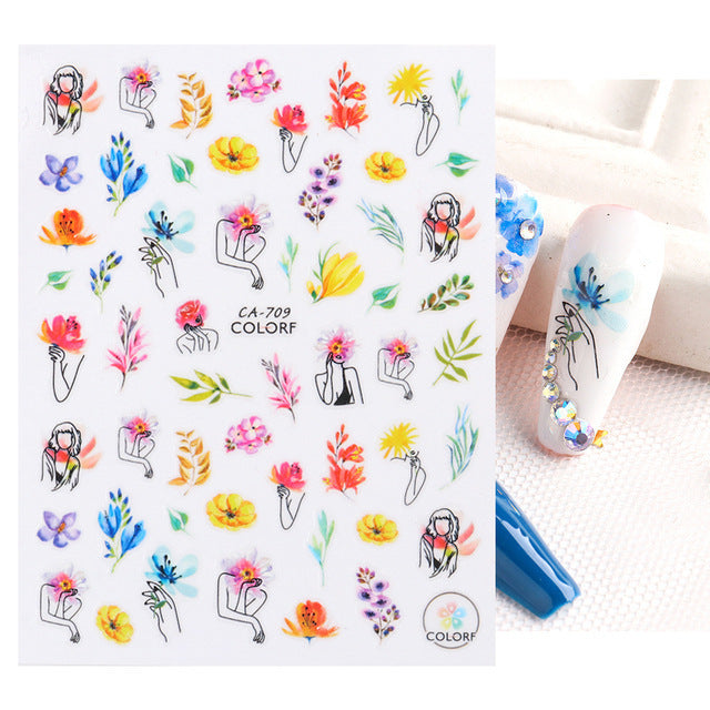 Glamorous Spring Rose Flower Tulip Adhesive Nail Stickers