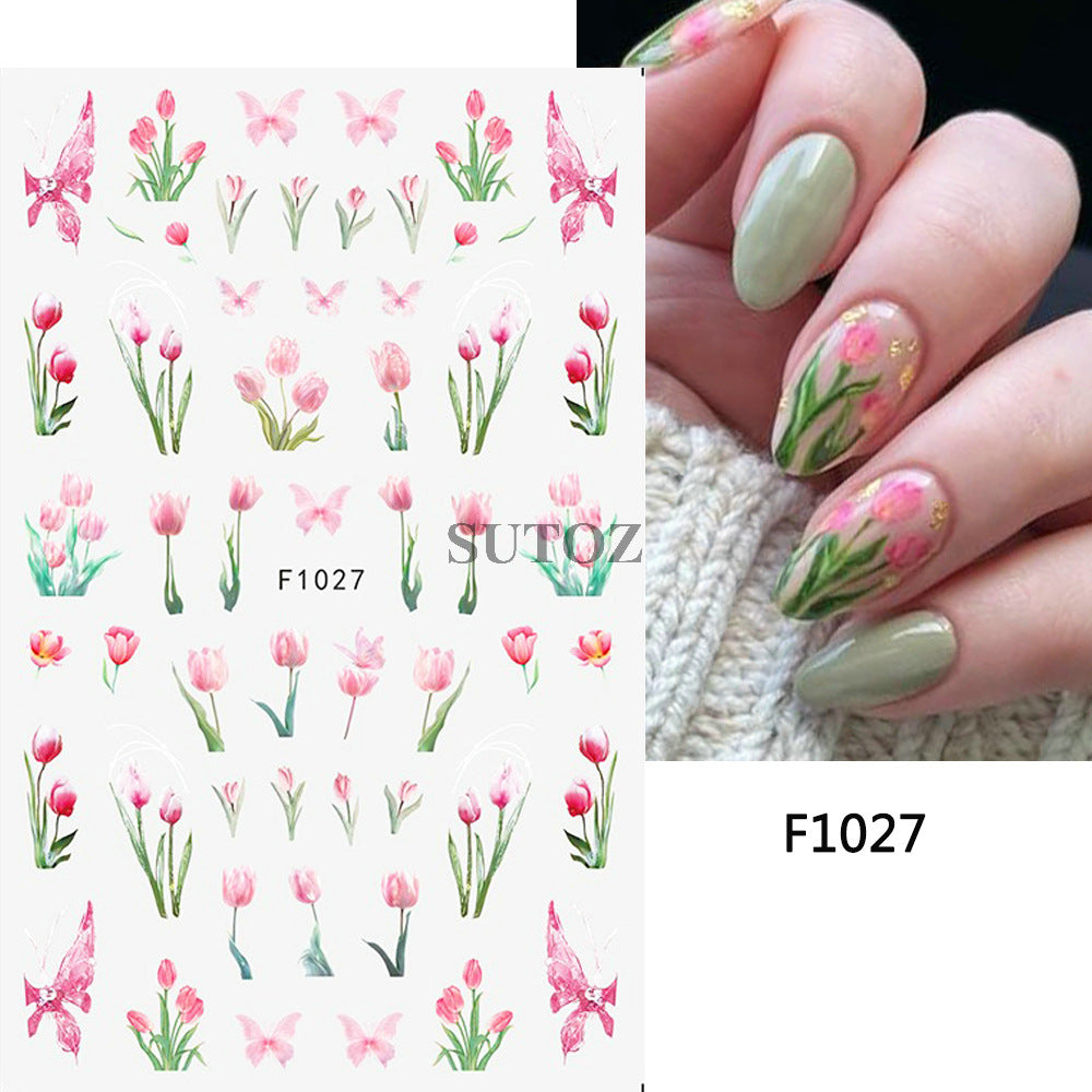 Fresh Rape Flower Snow Mowing Butterfly Nail Stickers