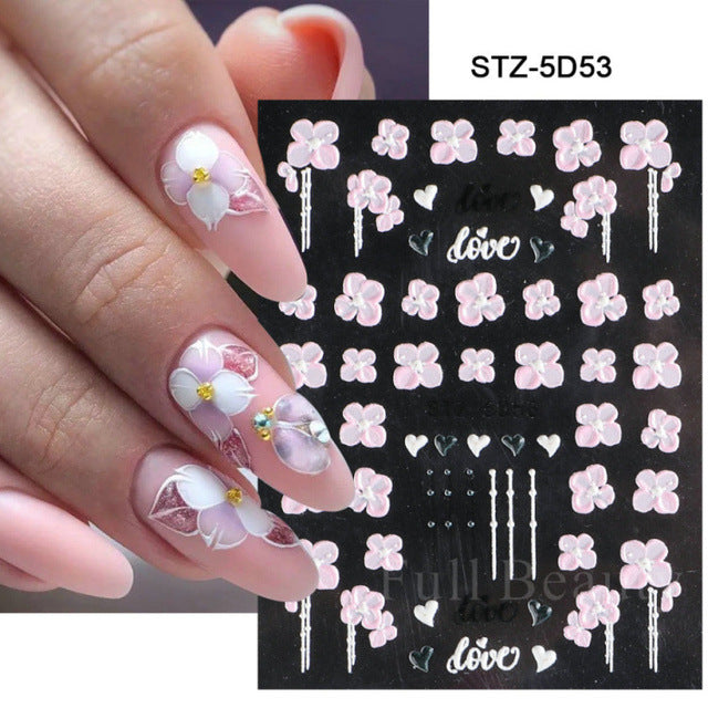 Pink Cherry Blossom Relief Stereo Nails Nail Care Nail Art