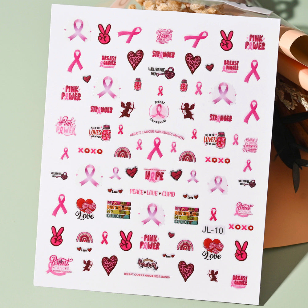 Pink Ribbon Paper Breast Theme Promotion Nail Stickers