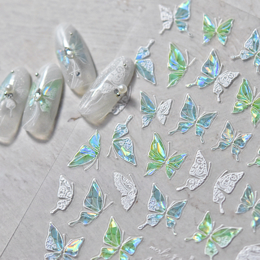 Autocollants pour ongles fins et résistants en cristal brillant blanc papillon