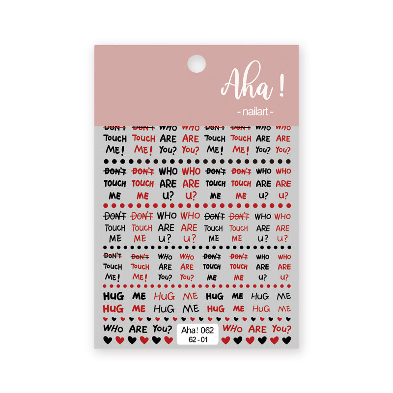 Red Black White Polka Dot English Letters Nail Stickers