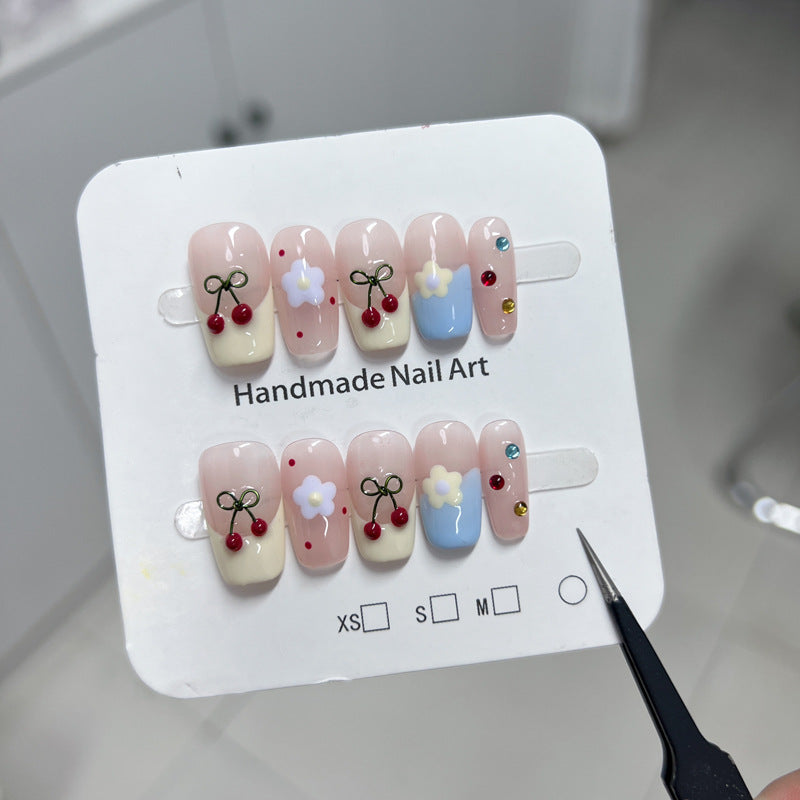 Yellow Contrast Color Three-dimensional Small Cherry Nail Stickers