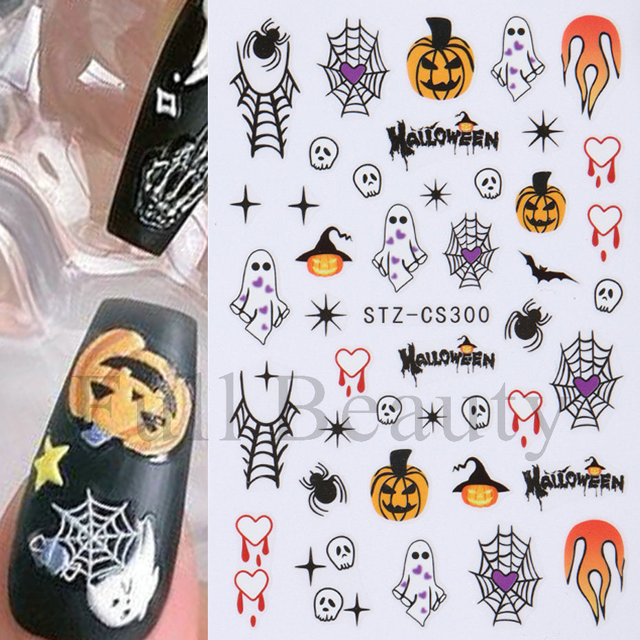 Halloween Pumpkin Love Heart Spider Web Nail Stickers