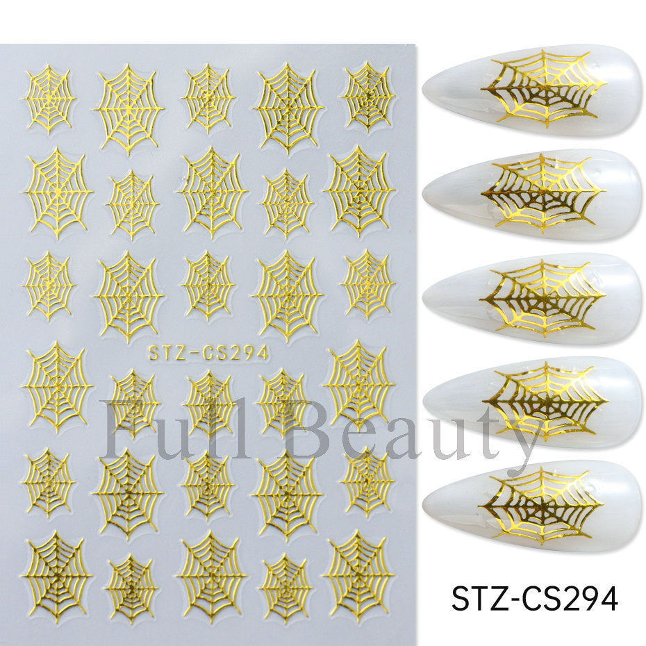 Halloween Pumpkin Love Heart Spider Web Nail Stickers