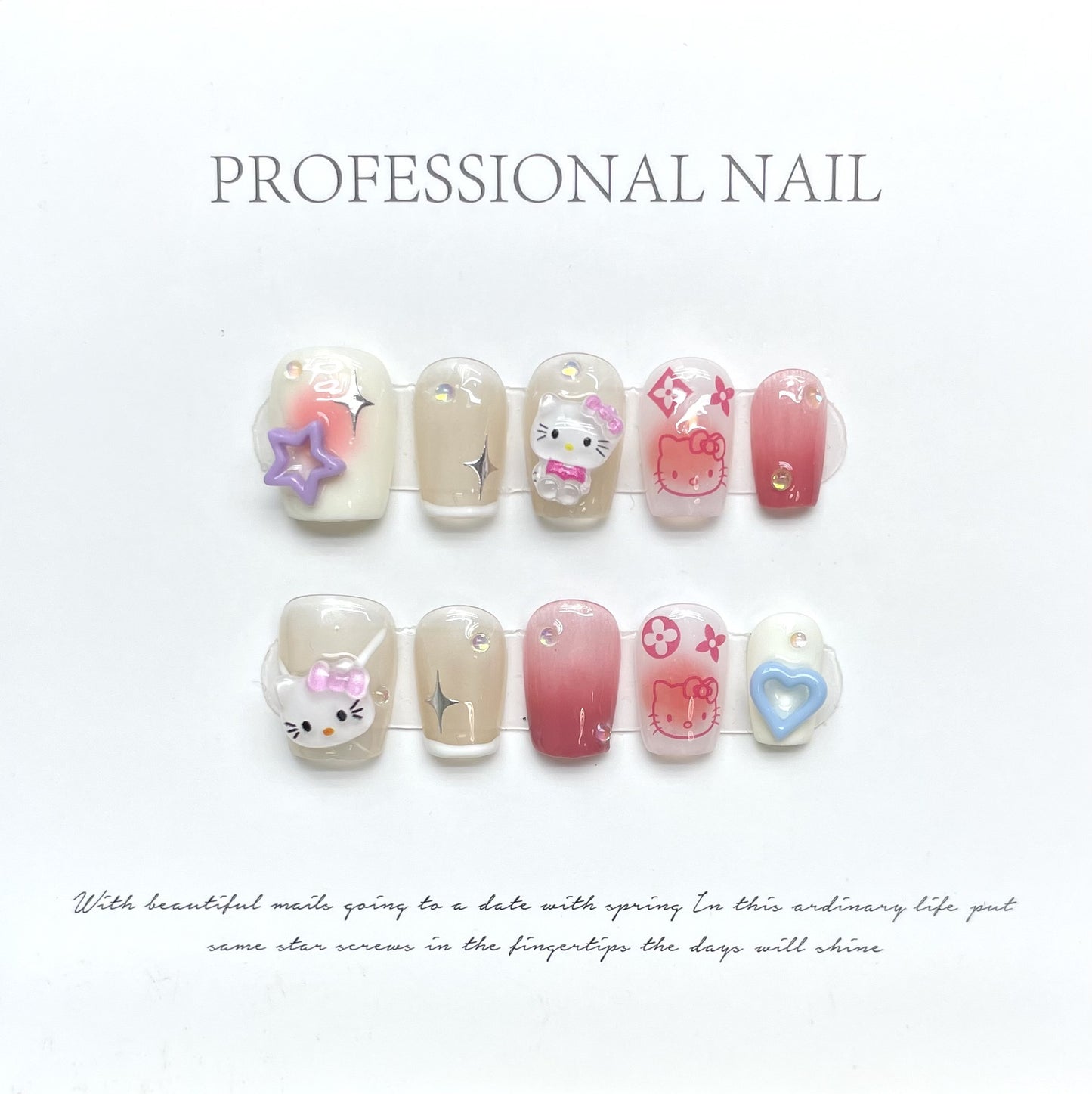 Cute Cat Blush Blooming Sweet Cool Flash White Nail Stickers