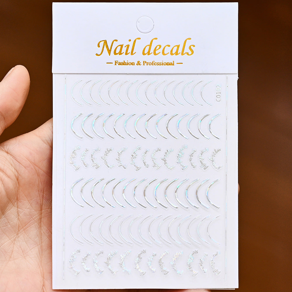 Lines Gold Sier Color Simple Style Adhesive Nail Stickers