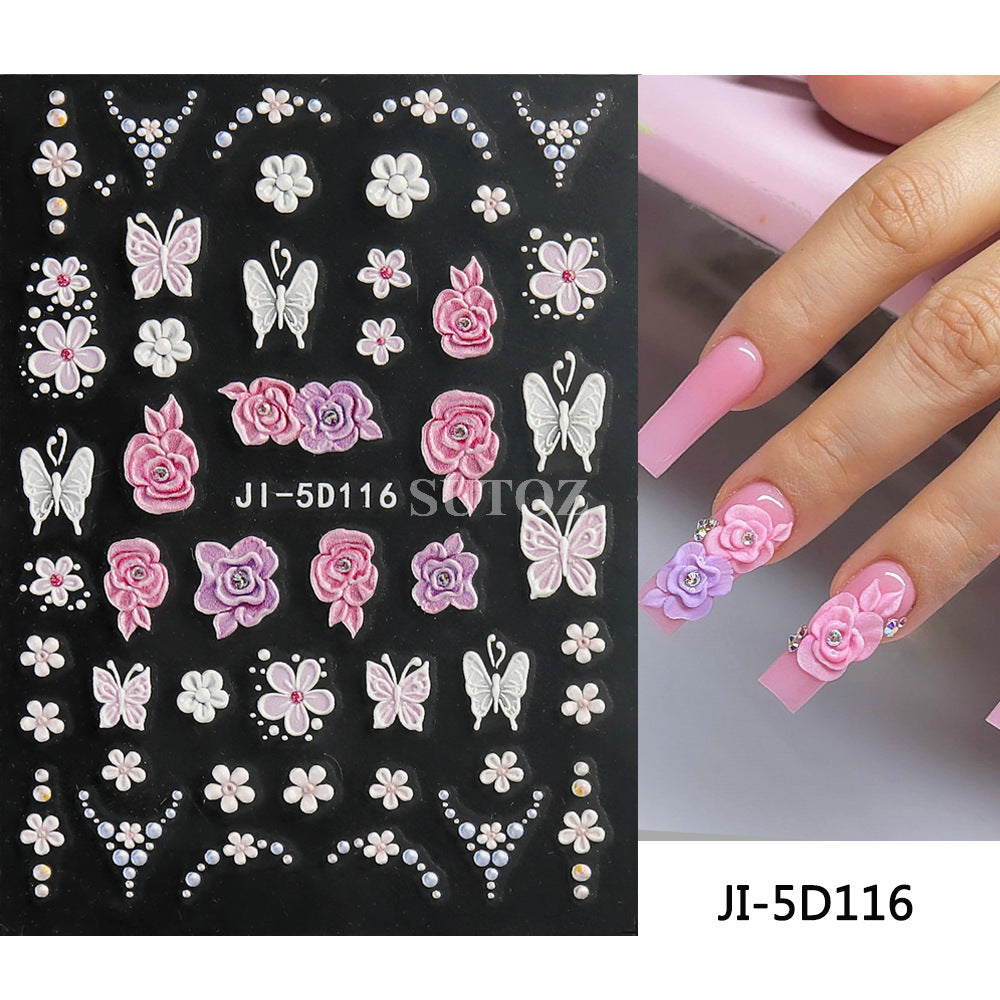 Fresh Three-dimensional Relief Five Petal Flower Nail Stickers