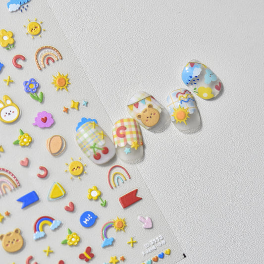 Durable Comfortable Embossed Cute Lucky Bear Nail Stickers