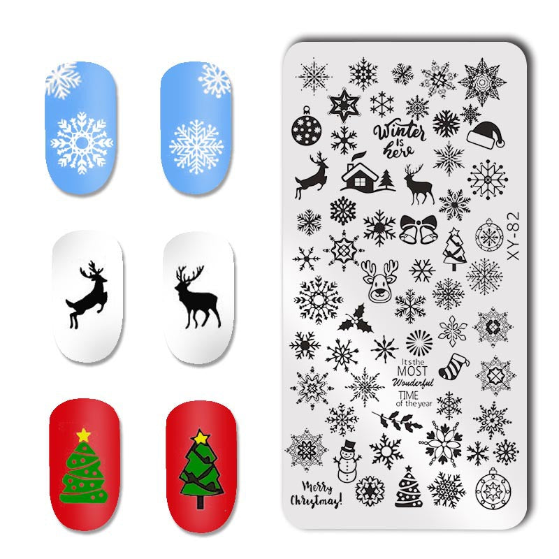 Plate Rectangle Transfer Print Template Christmas Snowflake Nail Tool Set