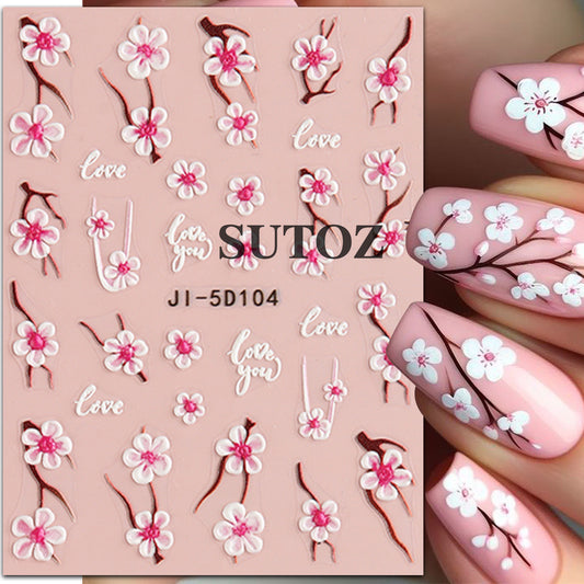 Fresh Three-dimensional Relief Plum Blossom Peach Nail Stickers