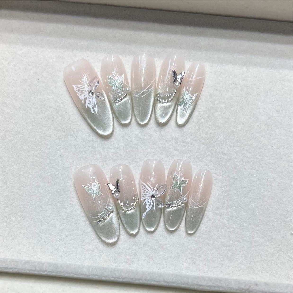 Embossed Butterfly French Brushed Gradient Cat Nail Stickers