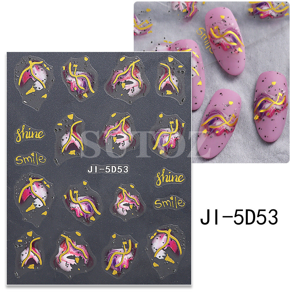 Summer Deep Sea Blooming Relief Three-dimensional Manicure Nail Stickers