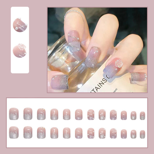 Nail art violet clignotant avec camélia transparent Summer Ice