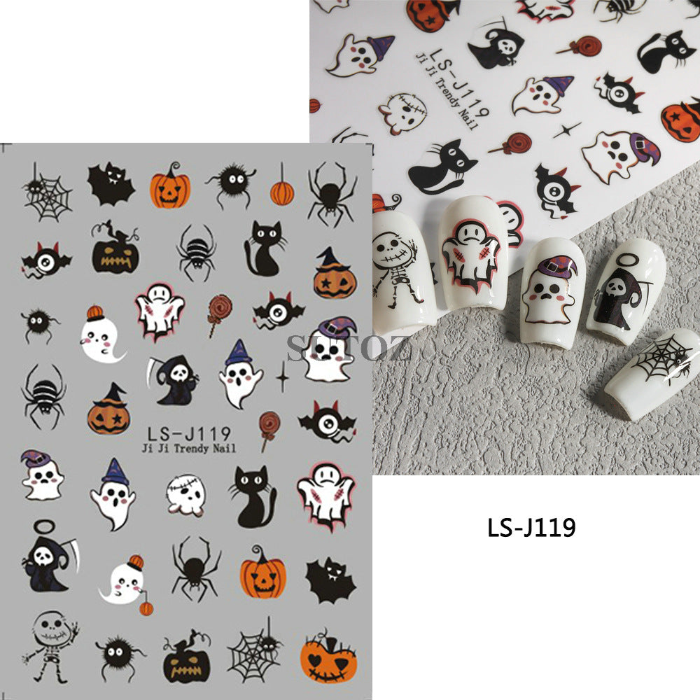 Manicure Halloween Cartoon White Ghost Pumpkin Nail Stickers