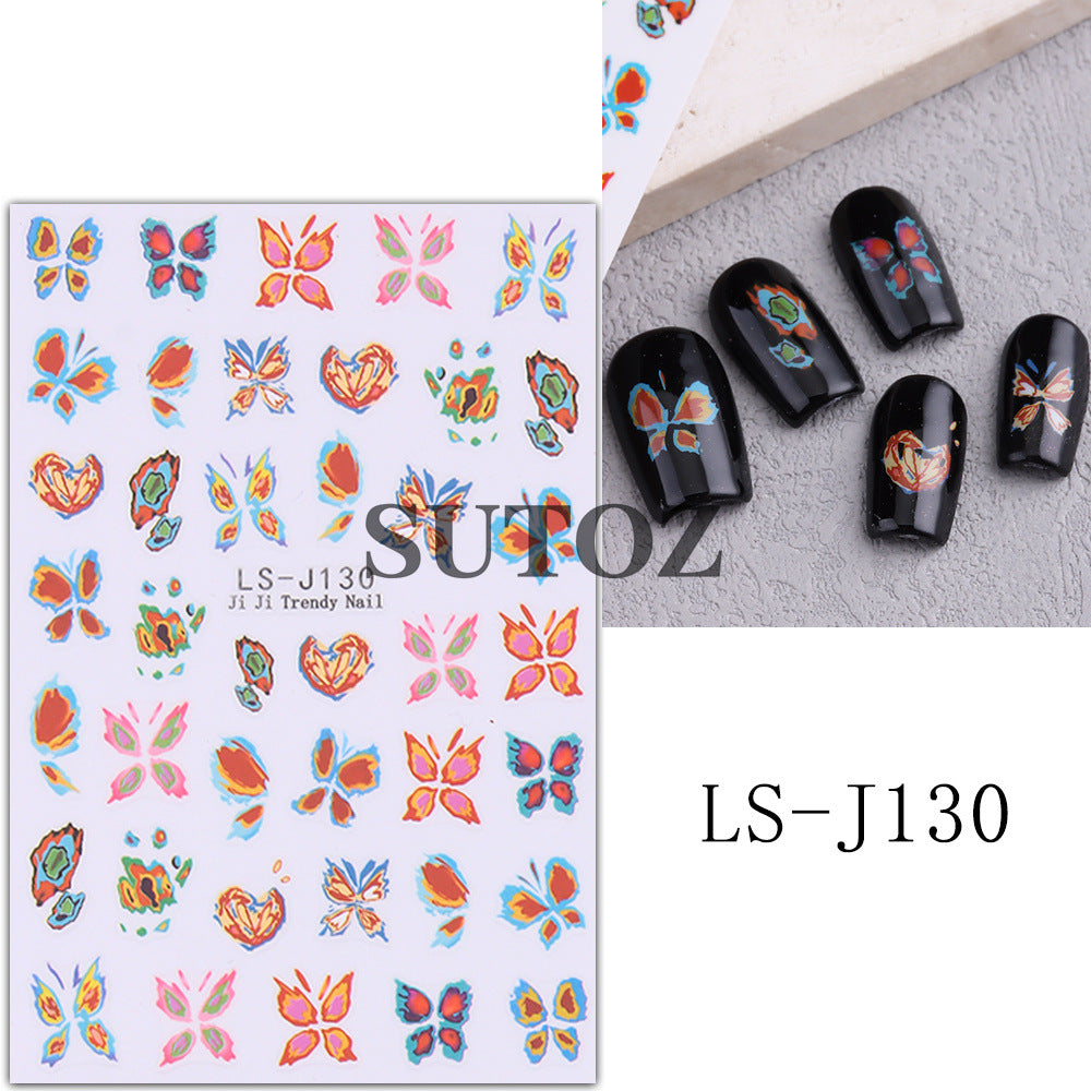 Summer Watercolor Blooming Elegant Butterfly Back Nail Stickers