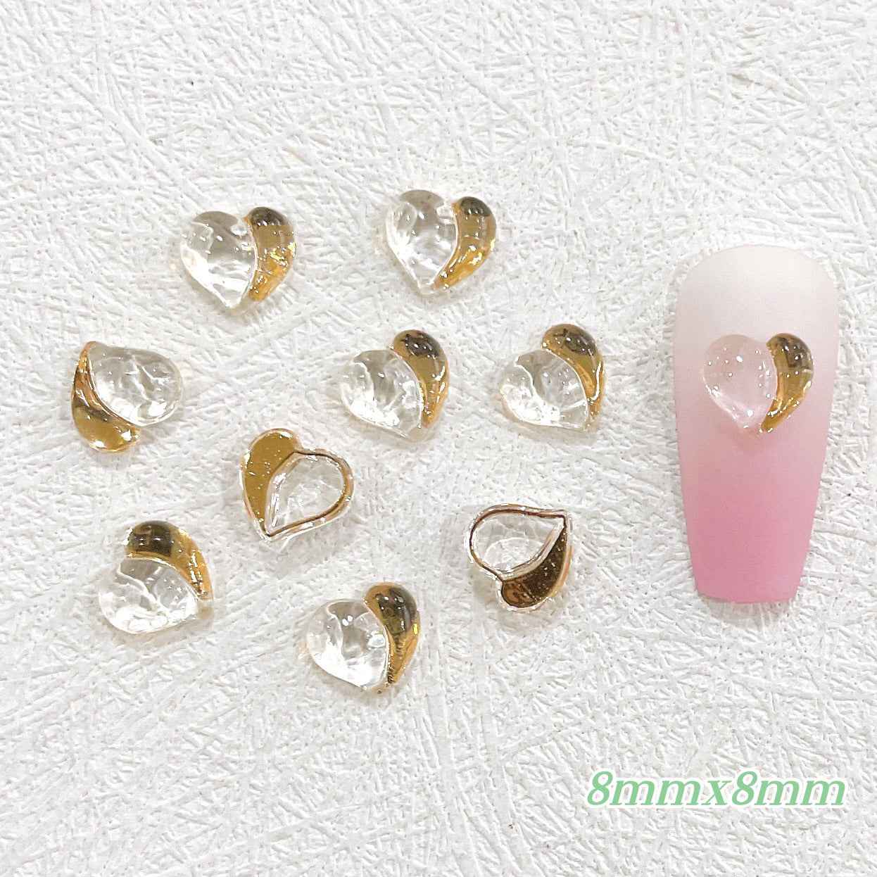 Soin des ongles transparent bicolore pêche en forme de diamant en forme de cœur Nail Art