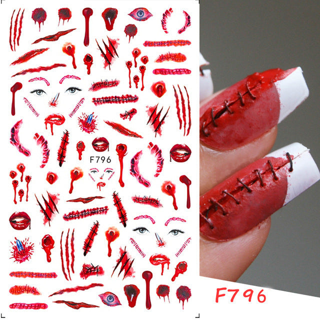 Halloween Red With Colorful Christmas Snowflakes Nail Stickers