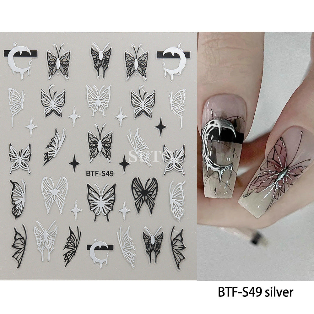 Summer Fresh Hibiscus Hollow Butterfly Back Nail Stickers