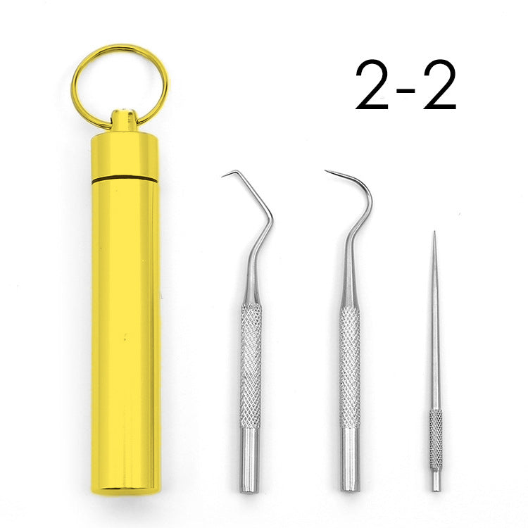 Stainless Steel Three-piece Portable Toothpick Dental Floss Makeup Accessories