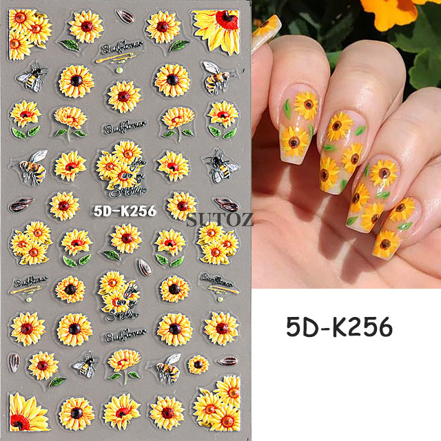 Paper Summer Sunflower Peony Tulip Three-dimensional Nail Stickers