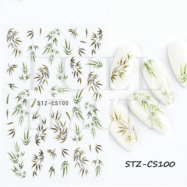 Fresh Flowers Plants Natural Butterfly Lines Facial Nail Stickers