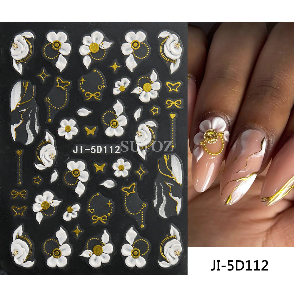 Fresh Three-dimensional Relief Five Petal Flower Nail Stickers