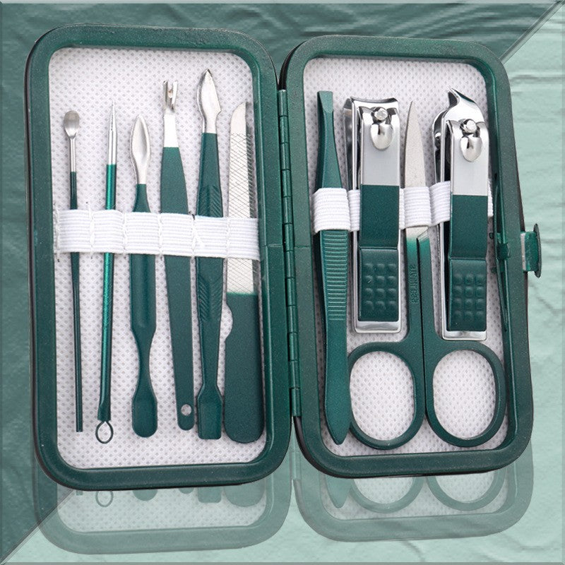 Green Scissors Full Pedicure Knife Clippers Box Nail Tool Set