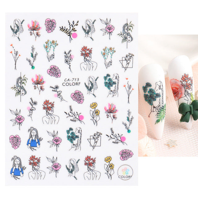 Glamorous Spring Rose Flower Tulip Adhesive Nail Stickers